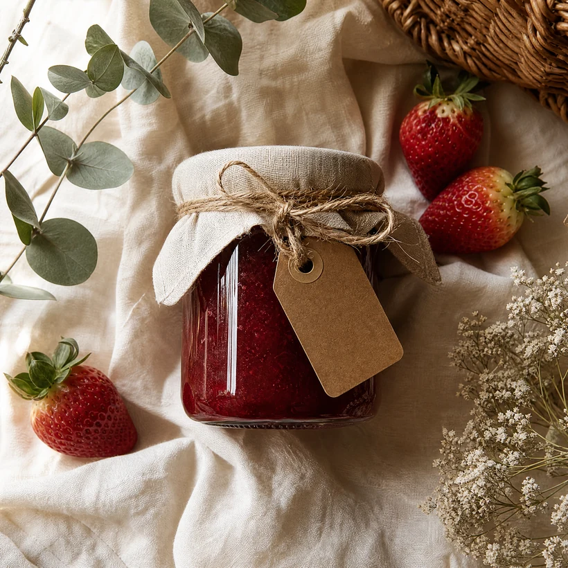 Jar of homemade strawberry jam