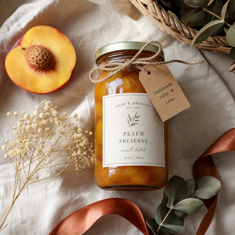 Jar of homemade peach preserve