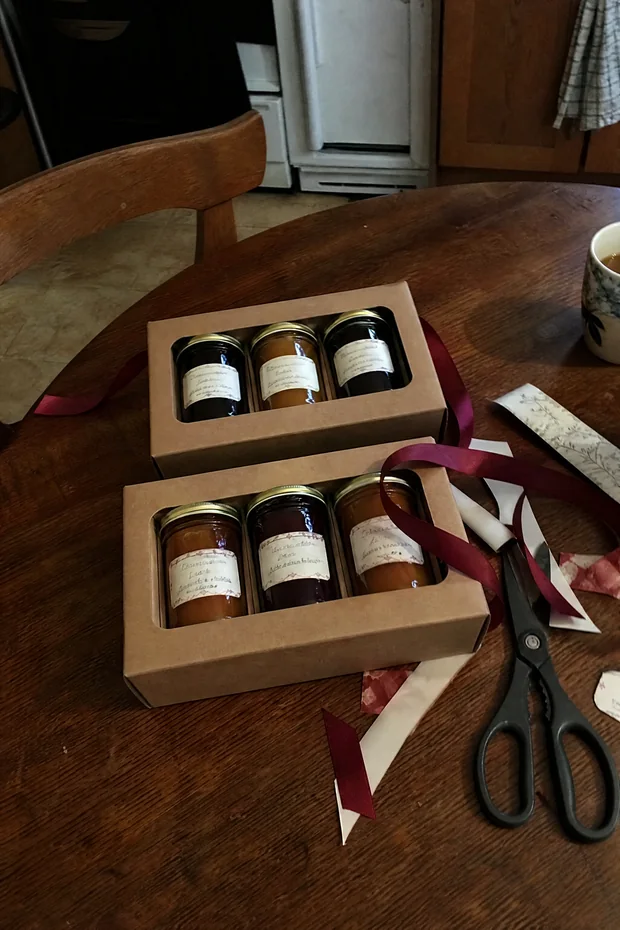 Labelled jars in a gift box